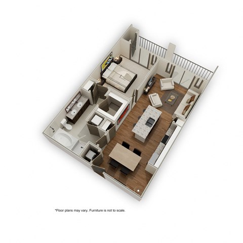 Floor plan for 1 bed, 1 bath, 832 sqft